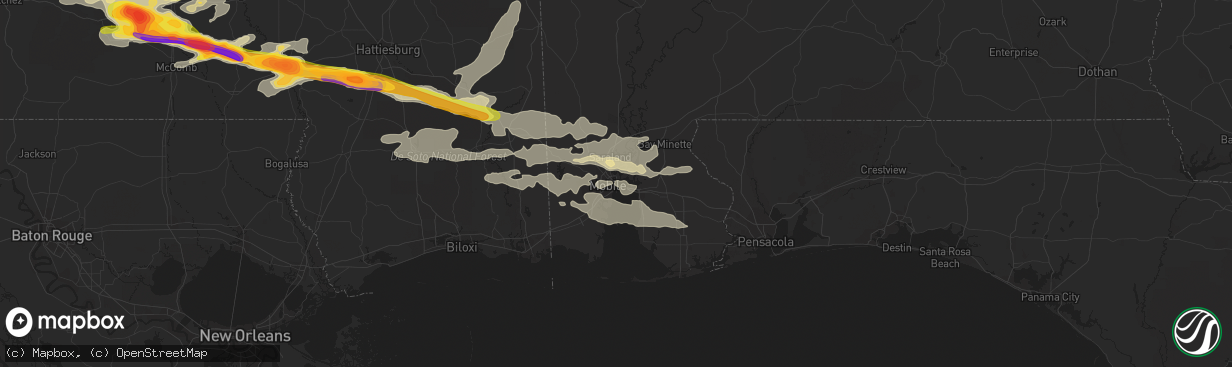 Hail map in Mobile, AL on March 17, 2016