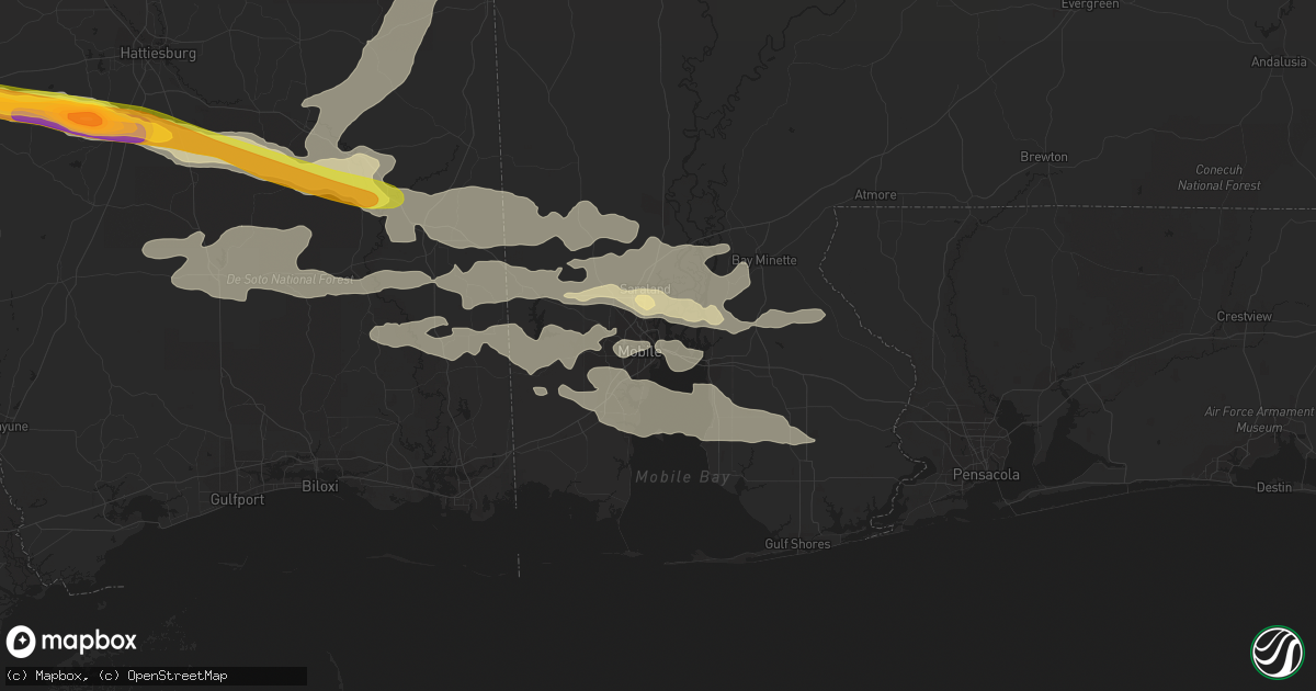 Hail map in Mobile, AL on March 17, 2016