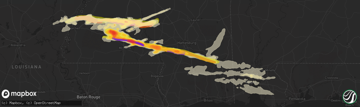 Hail map in Purvis, MS on March 17, 2016