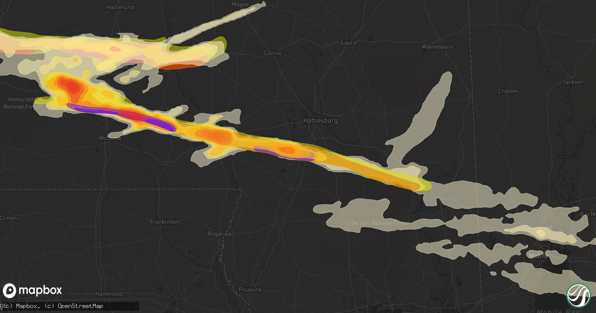 Hail map in Purvis, MS on March 17, 2016