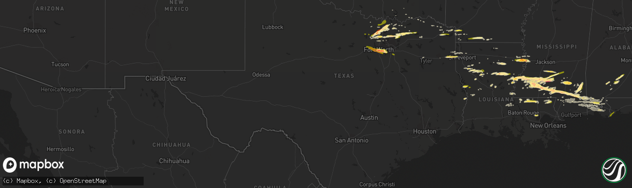 Hail map in Texas on March 17, 2016