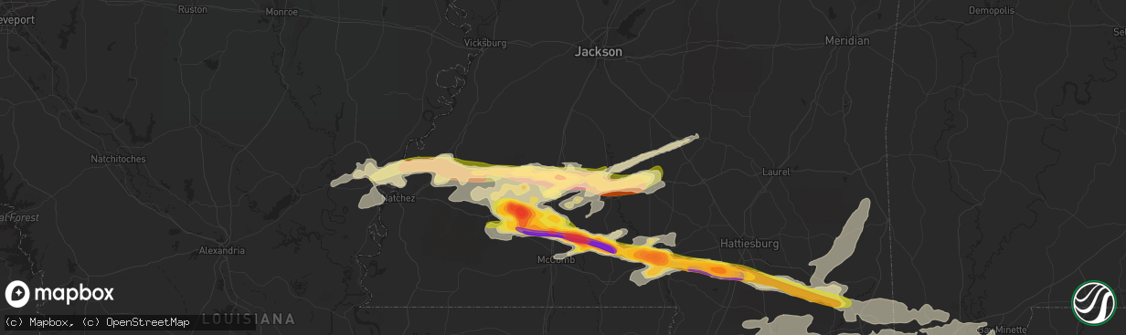 Hail map in Wesson, MS on March 17, 2016