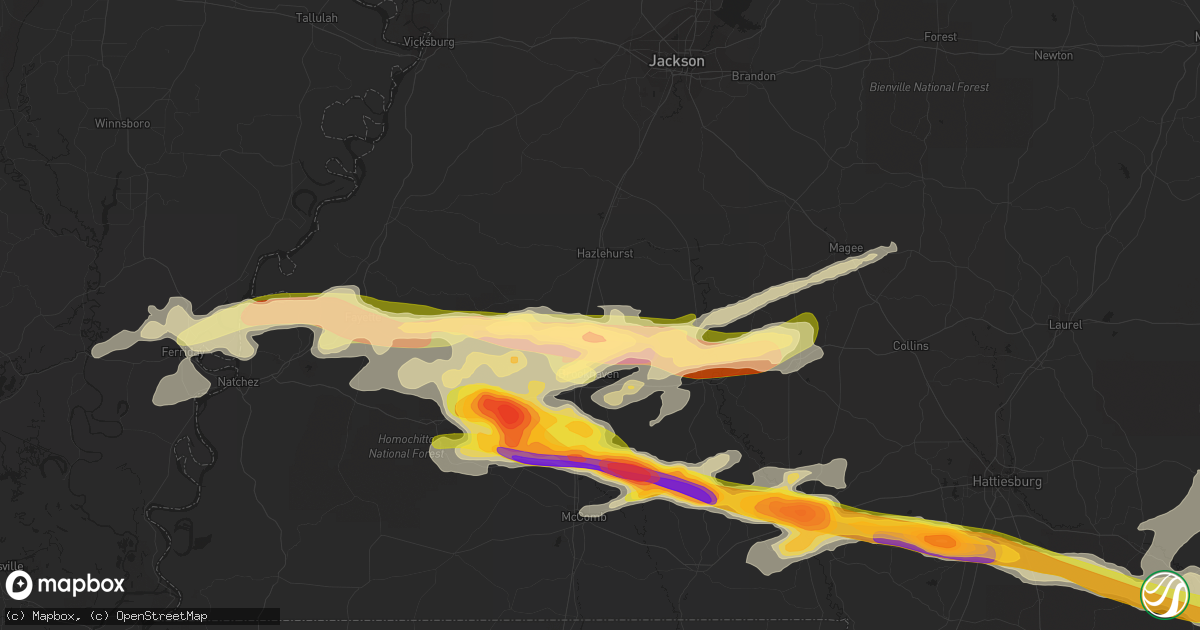 Hail map in Wesson, MS on March 17, 2016