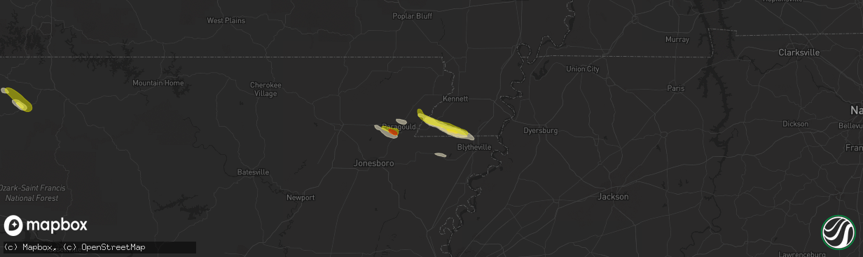 Hail map in Arbyrd, MO on March 17, 2017