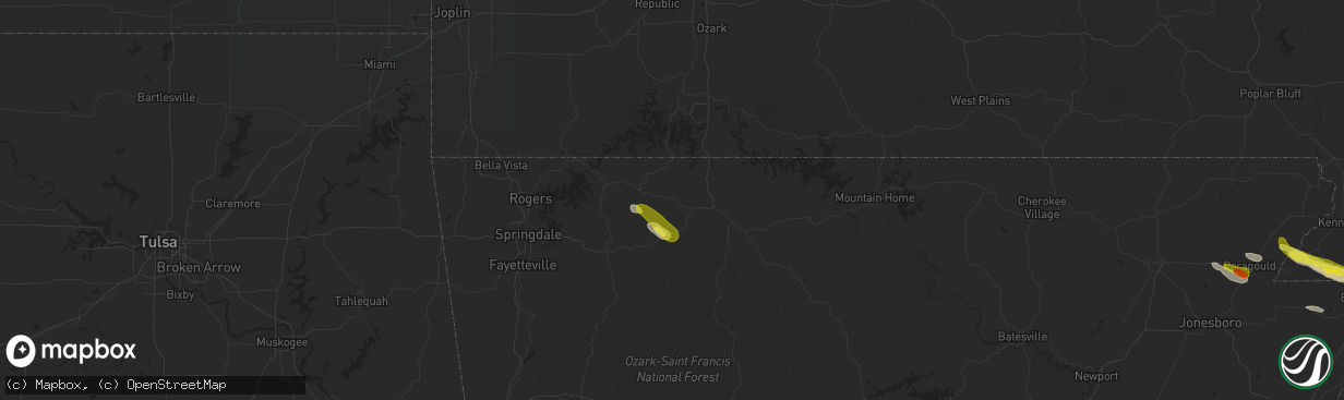 Hail map in Green Forest, AR on March 17, 2017