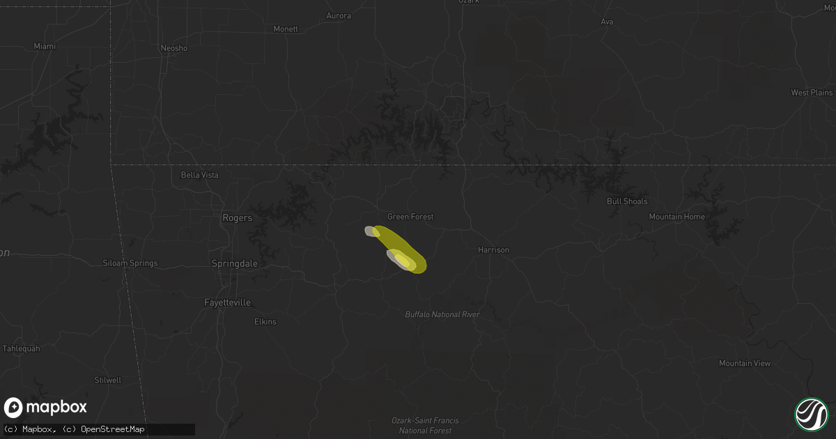 Hail map in Green Forest, AR on March 17, 2017