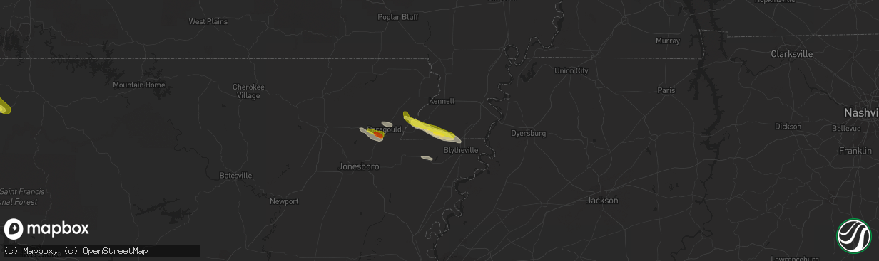 Hail map in Hornersville, MO on March 17, 2017