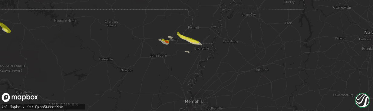 Hail map in Manila, AR on March 17, 2017