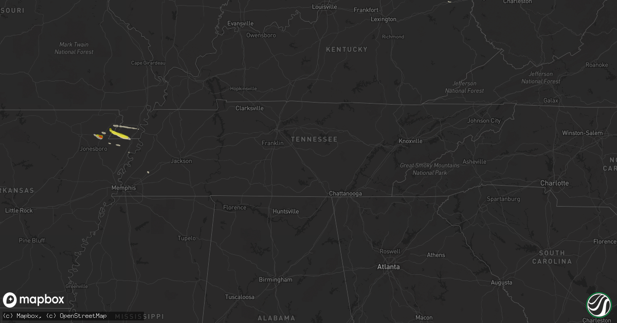 Hail map in Tennessee on March 17, 2017