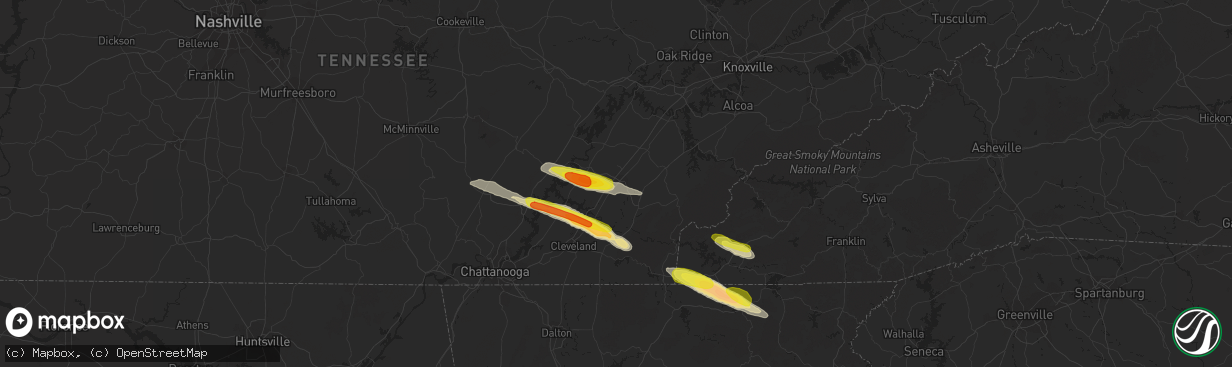 Hail map in Athens, TN on March 17, 2018