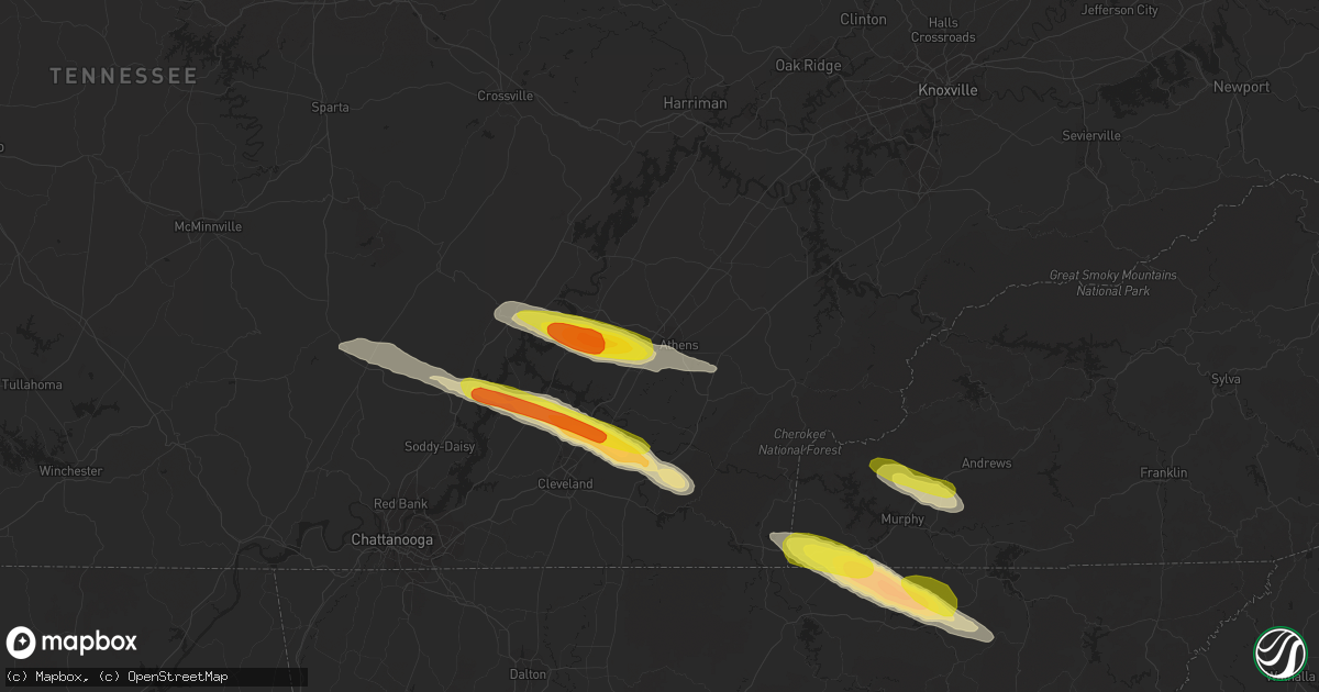 Hail map in Athens, TN on March 17, 2018