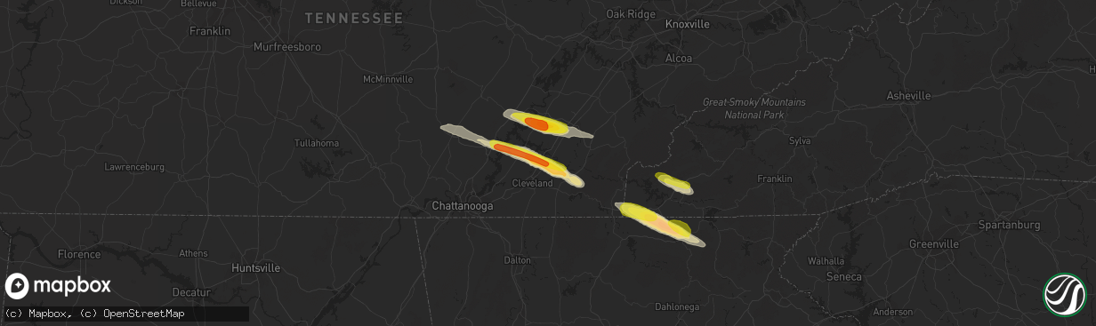 Hail map in Charleston, TN on March 17, 2018