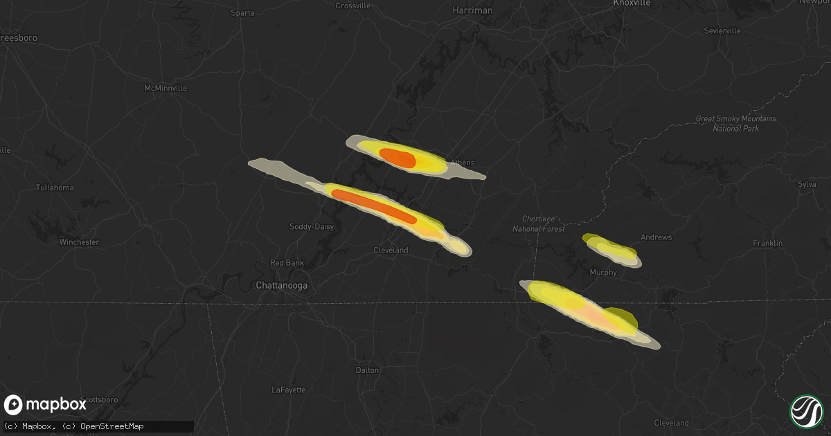 Hail map in Charleston, TN on March 17, 2018