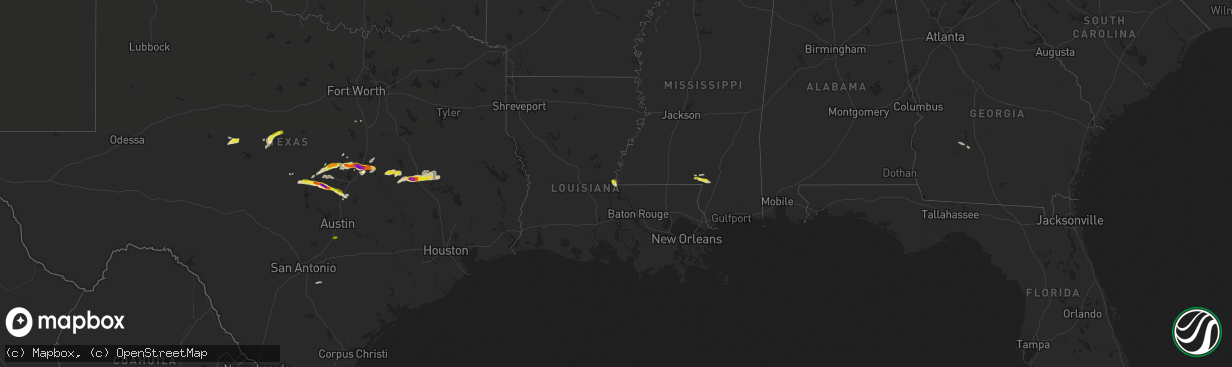 Hail map in Louisiana on March 17, 2018