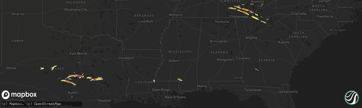 Hail map in Mississippi on March 17, 2018