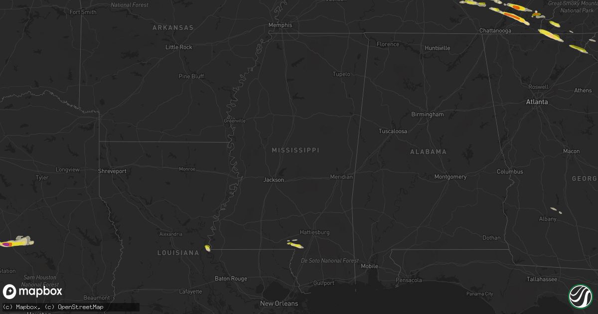 Hail map in Mississippi on March 17, 2018