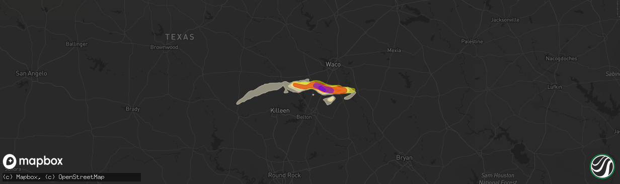 Hail map in Moody, TX on March 17, 2018