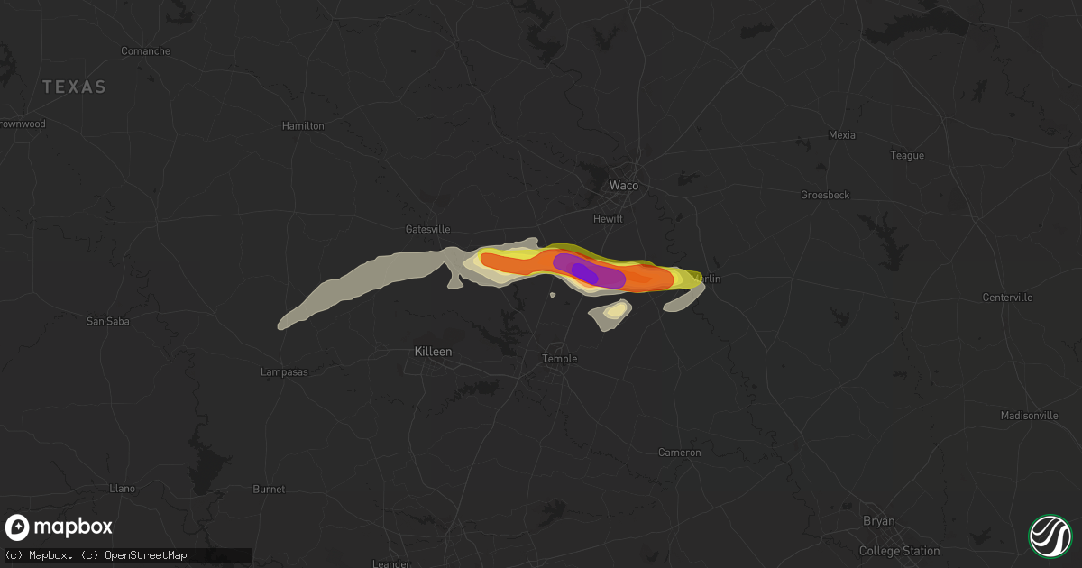 Hail map in Moody, TX on March 17, 2018