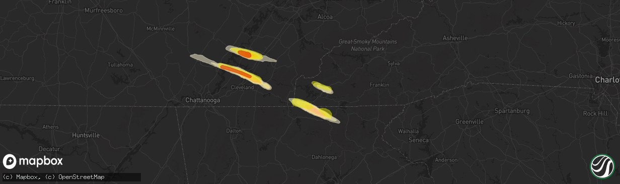 Hail map in Murphy, NC on March 17, 2018