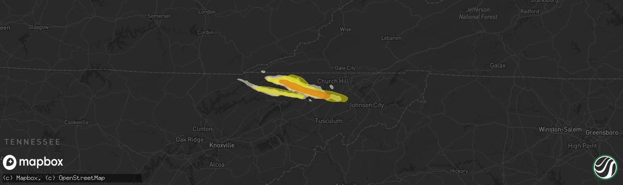 Hail map in Rogersville, TN on March 17, 2018