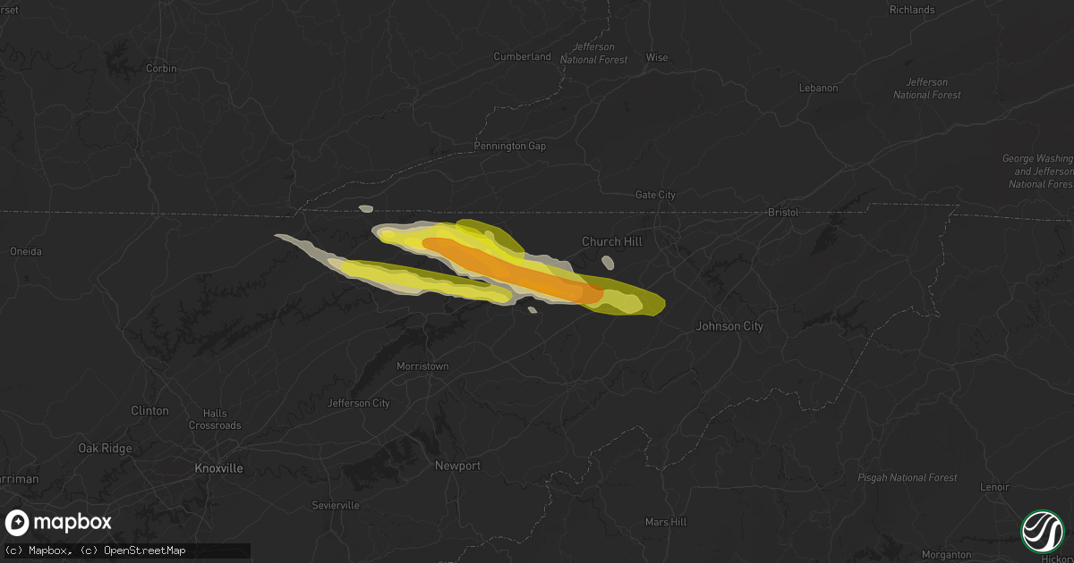 Hail map in Rogersville, TN on March 17, 2018