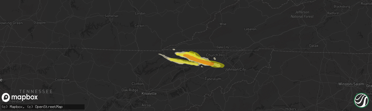 Hail map in Sneedville, TN on March 17, 2018