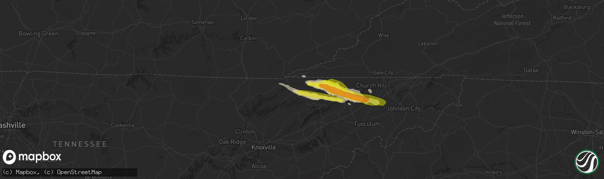 Hail map in Tazewell, TN on March 17, 2018