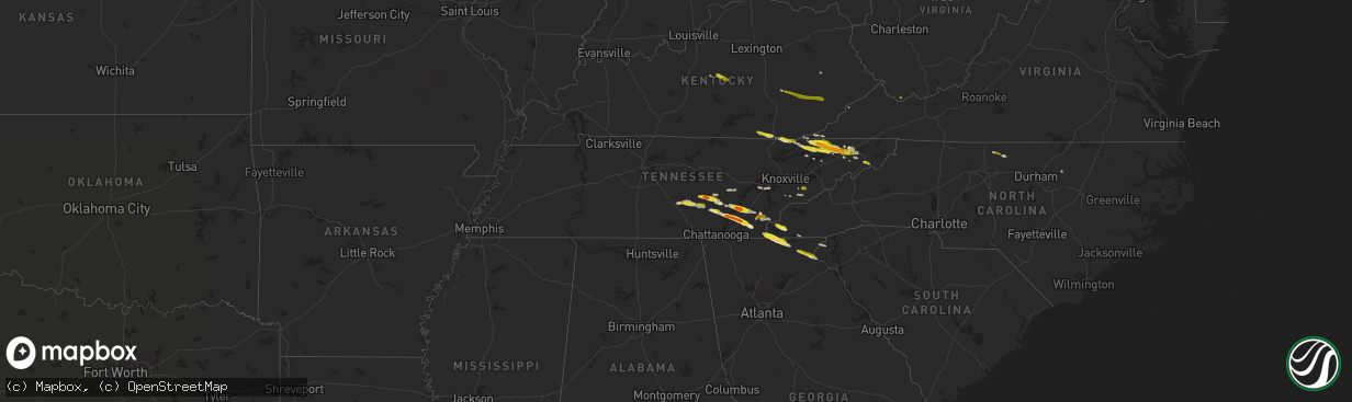 Hail map in Tennessee on March 17, 2018