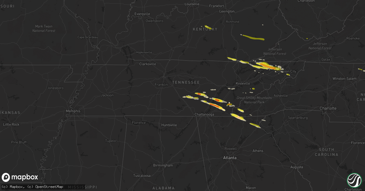 Hail map in Tennessee on March 17, 2018