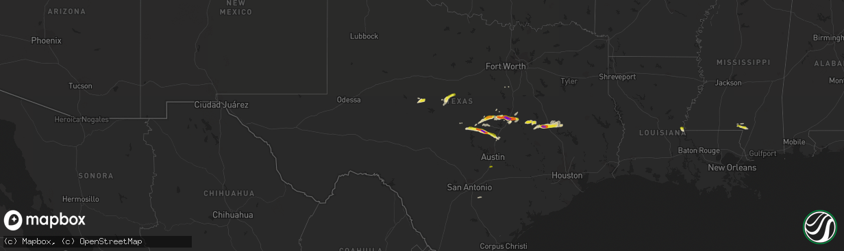 Hail map in Texas on March 17, 2018