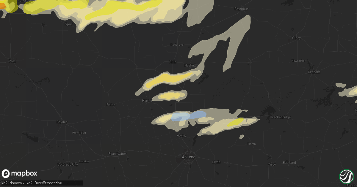Hail map in Stamford, TX on March 17, 2020