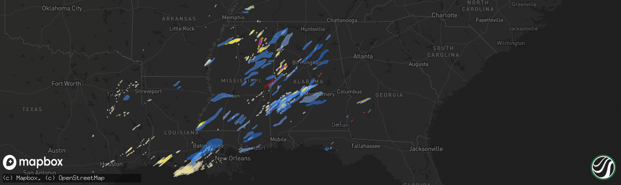 Hail map in Alabama on March 17, 2021