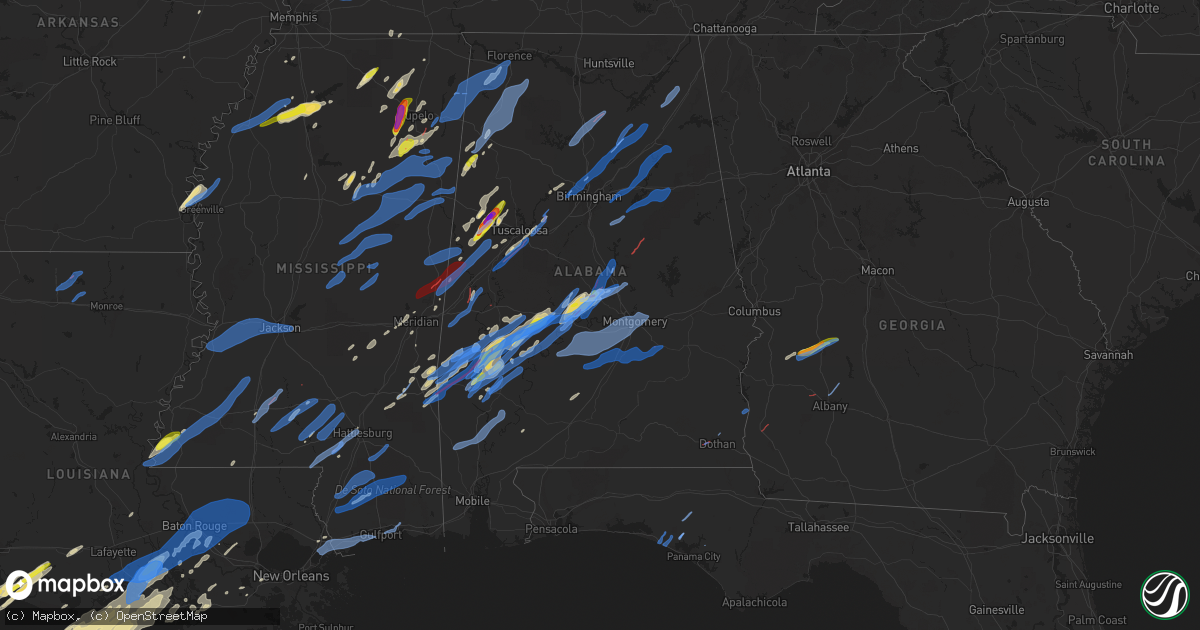 Hail map in Alabama on March 17, 2021