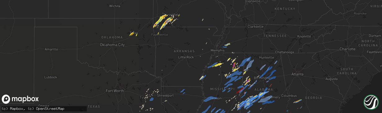 Hail map in Arkansas on March 17, 2021