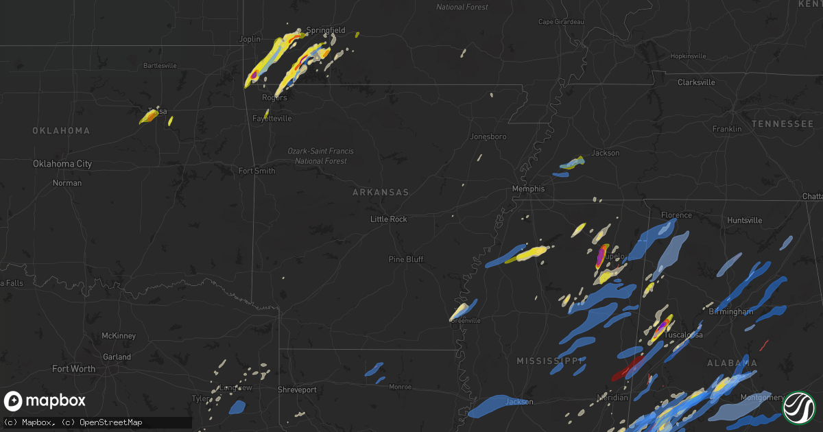Hail map in Arkansas on March 17, 2021