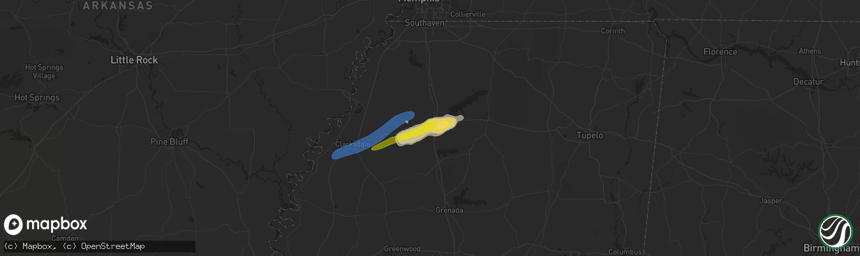 Hail map in Batesville, MS on March 17, 2021