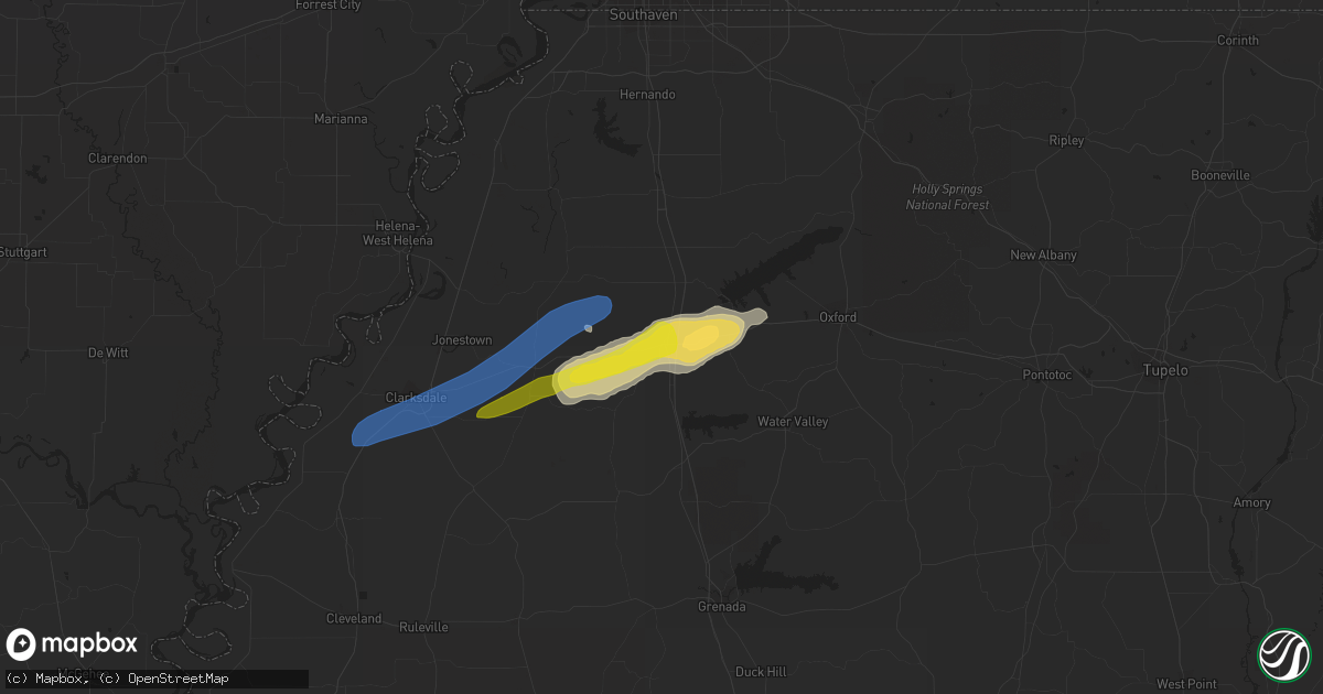 Hail map in Batesville, MS on March 17, 2021