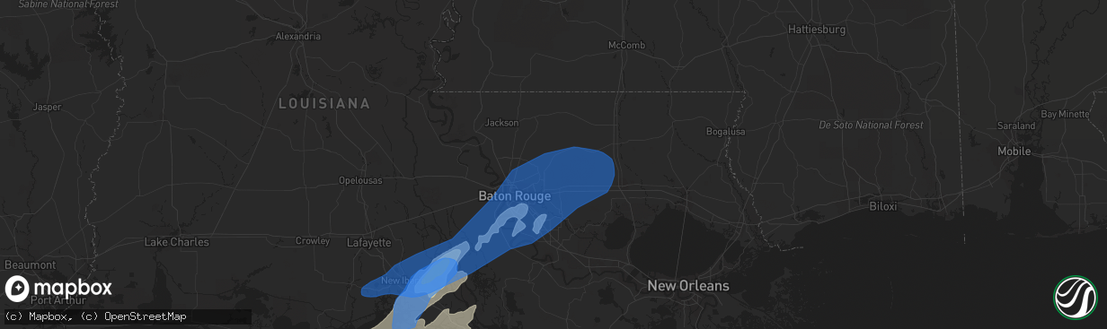 Hail map in Denham Springs, LA on March 17, 2021