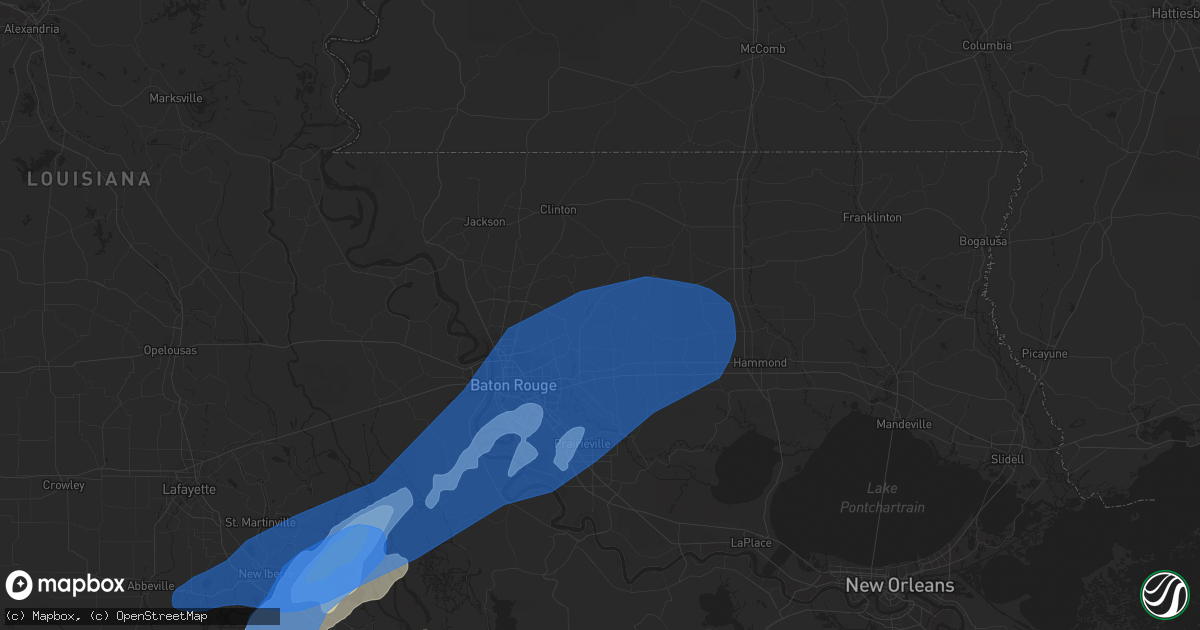 Hail map in Denham Springs, LA on March 17, 2021