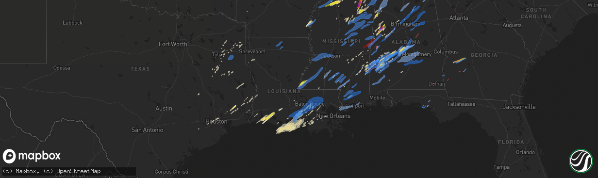 Hail map in Louisiana on March 17, 2021