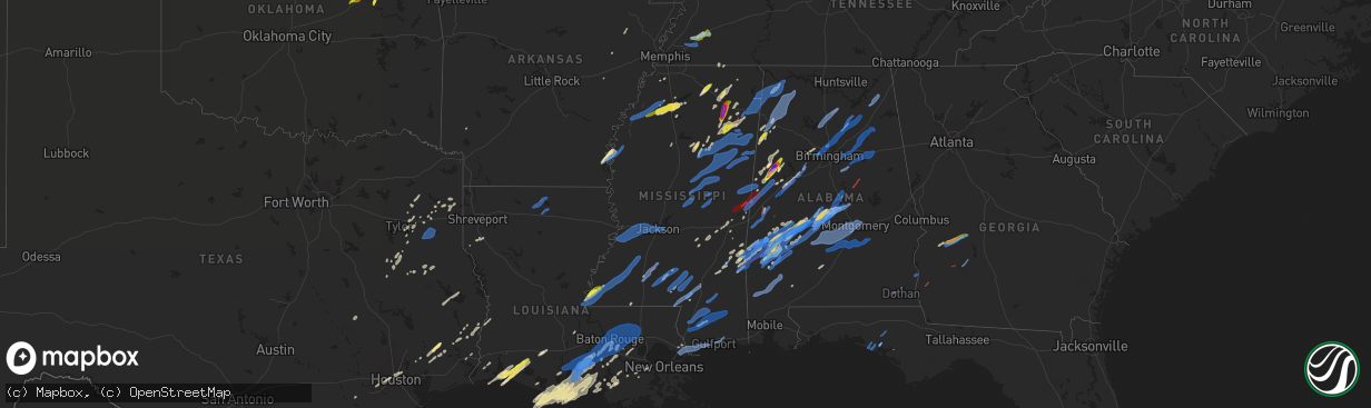 Hail map in Mississippi on March 17, 2021