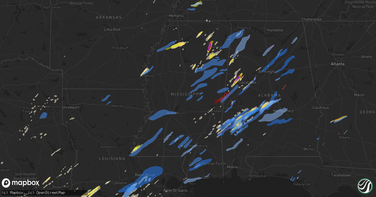 Hail map in Mississippi on March 17, 2021