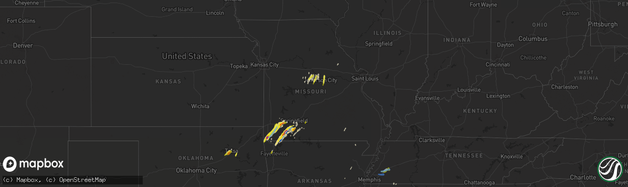 Hail map in Missouri on March 17, 2021