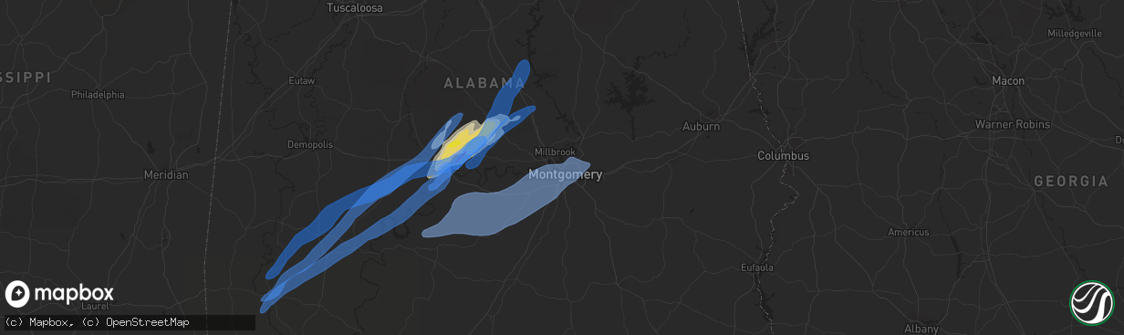 Hail map in Montgomery, AL on March 17, 2021