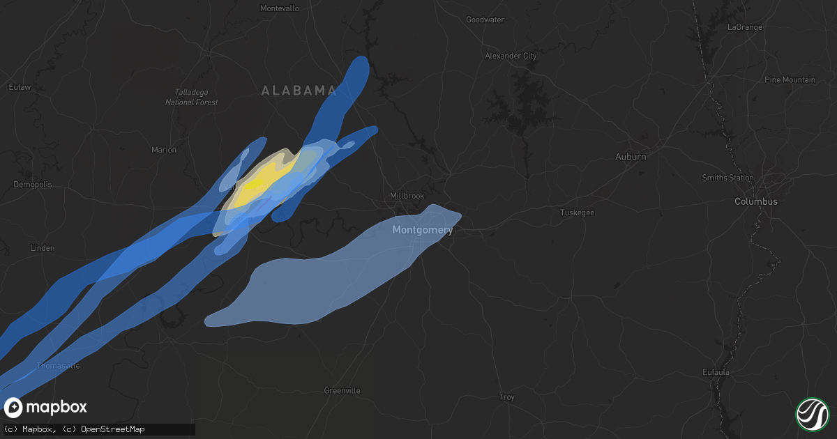 Hail map in Montgomery, AL on March 17, 2021