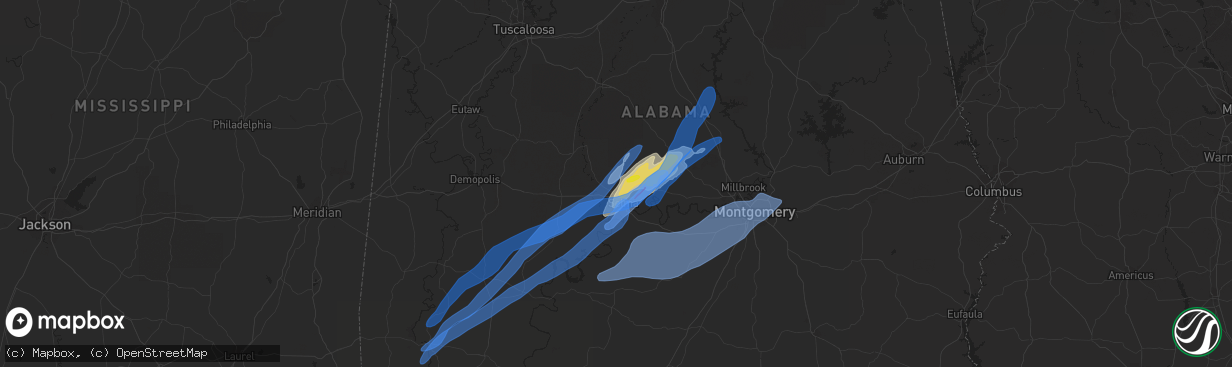 Hail map in Selma, AL on March 17, 2021