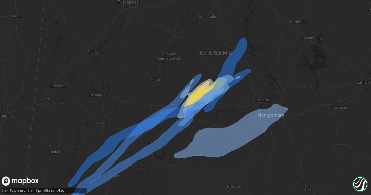 Hail map in Selma, AL on March 17, 2021