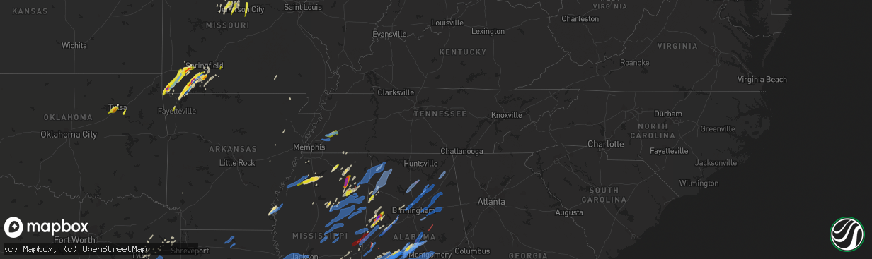 Hail map in Tennessee on March 17, 2021