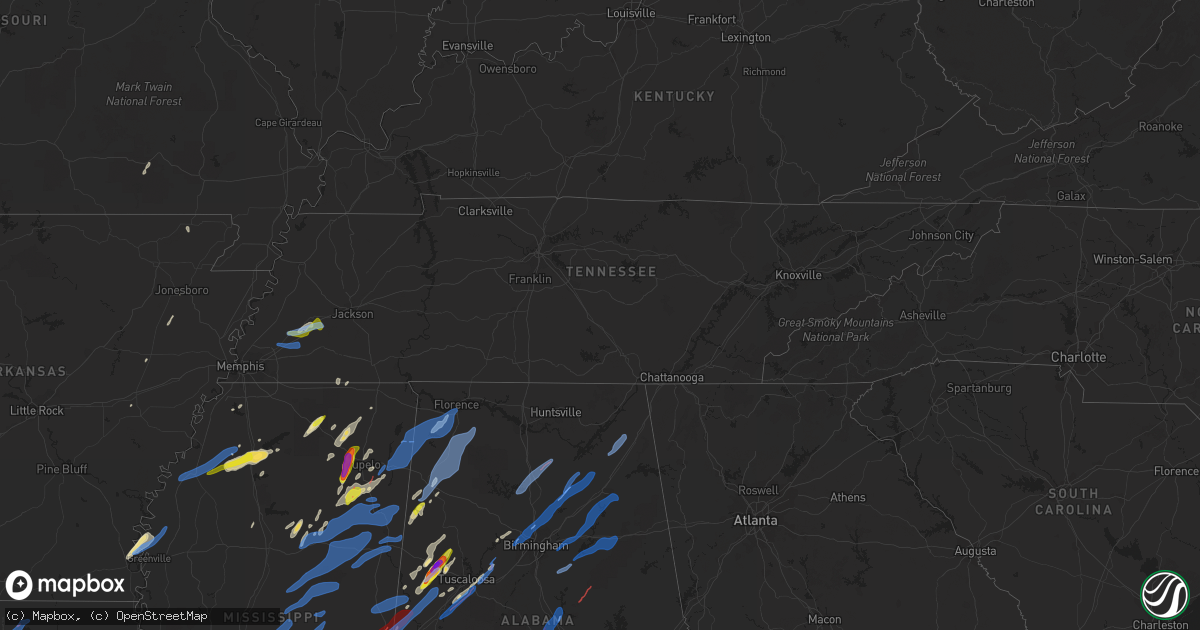 Hail map in Tennessee on March 17, 2021