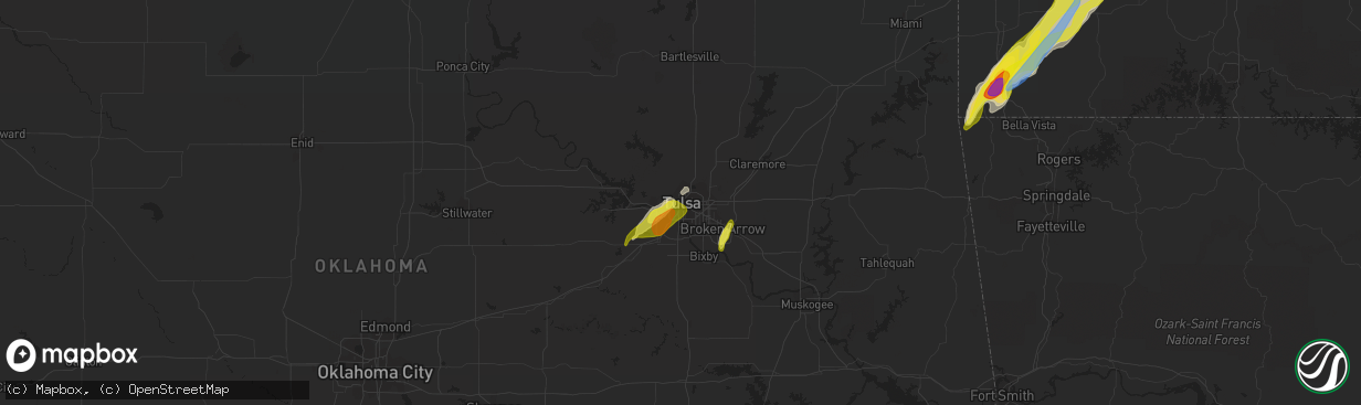 Hail map in Tulsa, OK on March 17, 2021